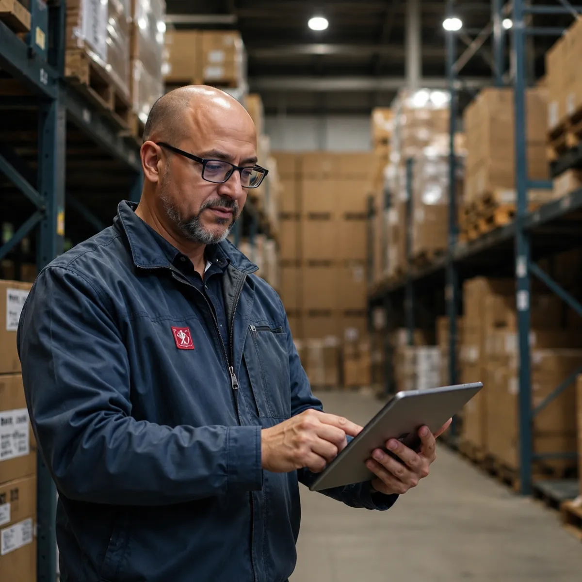 3PL warehouse manager onboarding a new client with a tablet